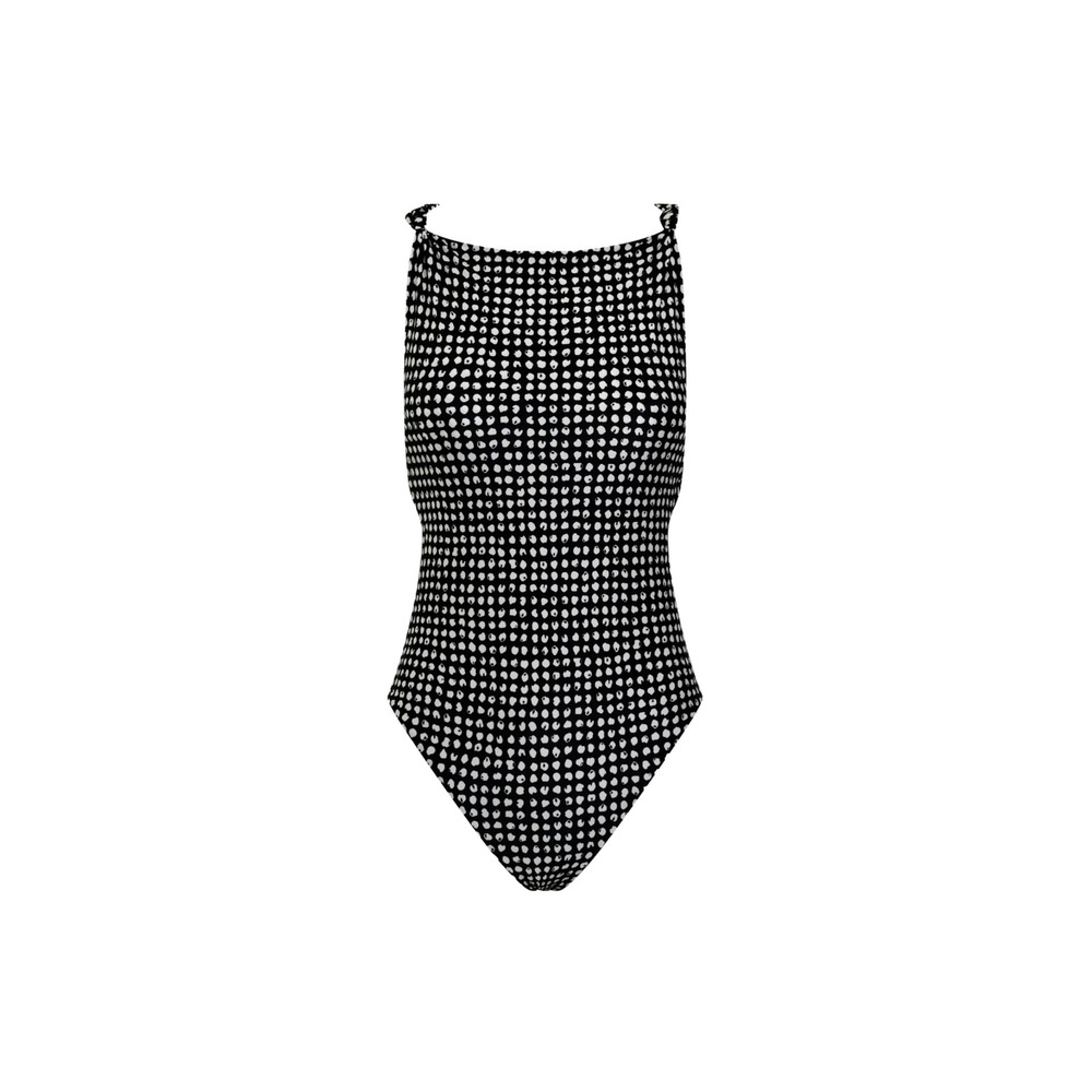 Hanne Bloch Polka Dot One Piece Swimsuit Black White Cross Back NWOT $440 S